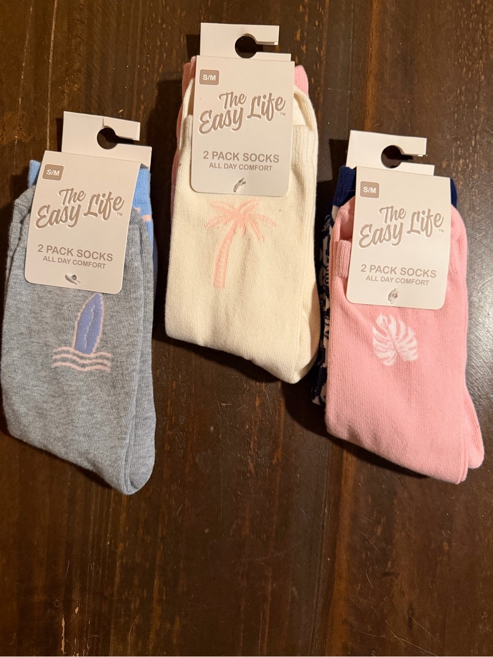 NEW “The Easy Life” (3) Packs of Women's Tropical Surf Theme Socks -  2 per Pack